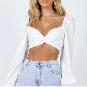 Princess Polly Carson White Puff Long Sleeve Crop Top Size 6